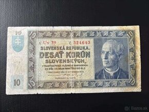 ►►►10 Slovenských korún r. 1939 Uv 39 Neperforovaná◄◄◄