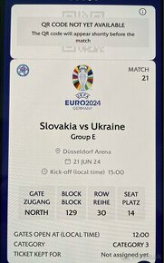 2x lístky Euro 2024 Slovensko vs. Ukrajina