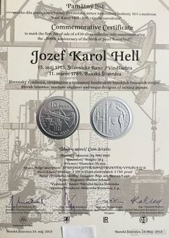 2013/10€ - Jozef Karol Hell - Pamätný list