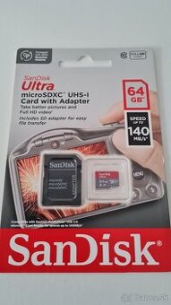 SanDisk Ultra 64GB microSDXC karta, UHS-I A1 + SD - nová - 1