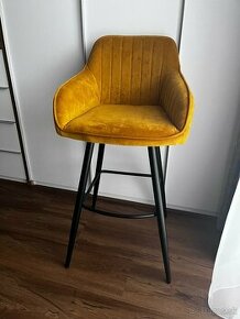 2 ks- Dizajnová barová stolička Esmeralda horčicový zamat - 1