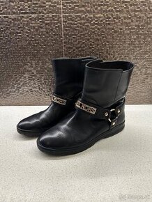 MICHAEL KORS Essex Iconic Black Gold Logo Moto Bikers Boots