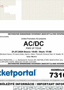Predám jeden lístok AC/DC