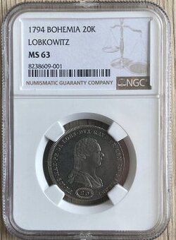 20 krejcar 1794 Lobkowicz “RRR” NGC MS 63 Top Pop