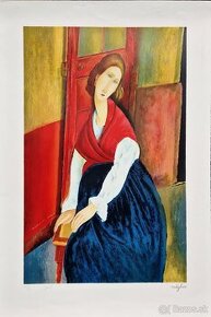 AMEDEO MODIGLIANI - Zľava Portrét Jeanne Hebuterne (MOURLOT