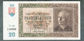 Staré bankovky Slovensko 20 sk 1939 pěkný stav - 1