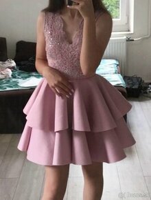 Ružové spoločenské šaty XS S M - 1