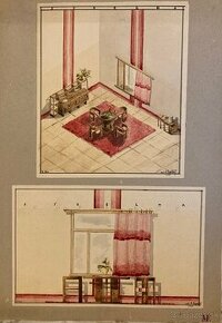 3 orig. návrhy interiérov (1929 - 1930)