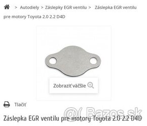 Zaslepka egr ventil toyota lexus d4d d-cat