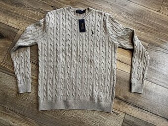 Ralph Lauren béžovo hnedý pánsky sveter cable-knit M