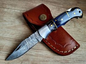 nový kapesní Damaškový nôž ručně vyroben + kožený pouzdro A+ - 1
