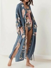 Exkluzivne modre dlhe elegantne kimono kaftan