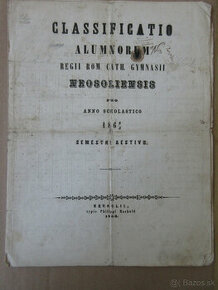 Dokument rímskokat. gymnázium B. Bystrica r. 1863 - 1