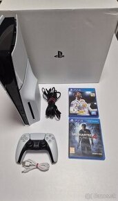 Playstation 5 slim + 1 ovládač + 2 hry + krabica