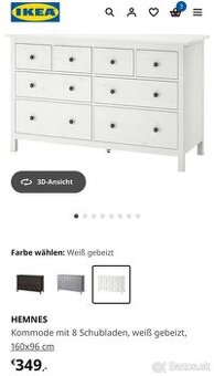 Hemnes komoda 8 zásuvkova biela leskla