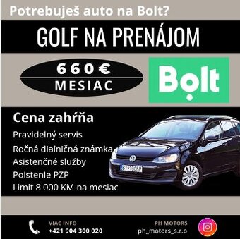 Prenájom na BOLT, TAXI