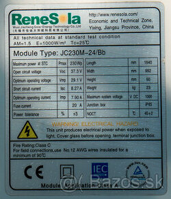 Predám fotovoltaické panely Renesola 230W.