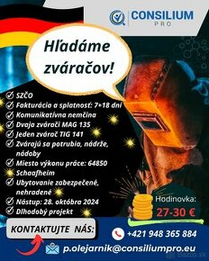 Hľadáme zváračov, práca v Nemecku.