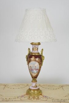 Zámecká stolní lampa se stínidlem - porcelán+bronz