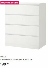 IKEA MALM Komoda so 4 zásuvkami, biela, 80x100 cm