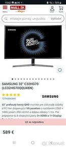 Samsung herny zahnuty monitor 32",144 hz