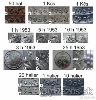 Československo ČSR ČSSR ČSFR SR mince - varianty mincí