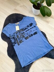 Nové damske bavlnené modré tričko s čiernou potlačou - 1