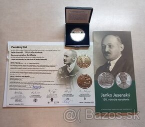 Predám mincu 10 euro Janko Jesensky Proof + pamätný list