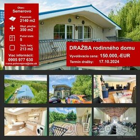 DRAŽBA rodinného domu s veľkou halou, obytnou plochou 350 m2