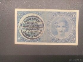 Staré bankovky 1 koruna s přetiskem, 5 korun 1919 - 1