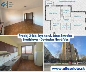 PREDAJ 3-IZB. BYT NA ULICI JÁNA SMREKA, BRATISLAVA - DNV.