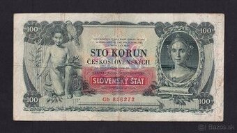 Bankovka Slovenský štát 100 Ks pretlač 1931/1939 NEPERFOR