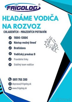 Hľadáme vodiča na rozvoz potravín - Dodávka