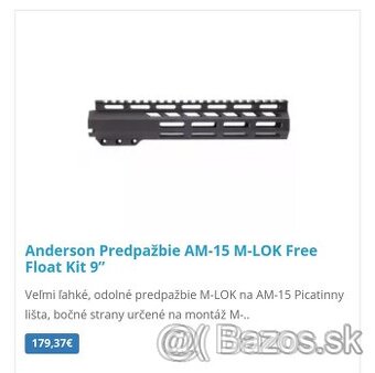 Predám Anderson predpažbie AM-15 M-LOK Free Float 9"