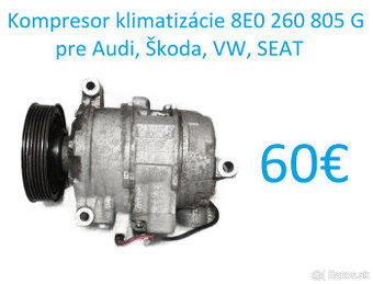 Kompresor klimatizácie 8E0 260 805 G pre Audi, Škoda, VW, SE