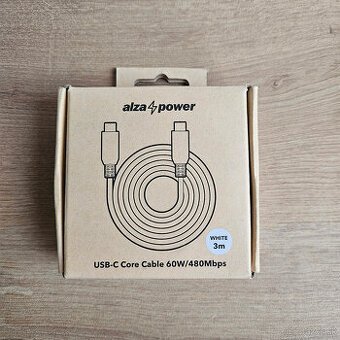 Datovy kabel AlzaPower Core USB-C to USB-C 2.0 60W 3m biely