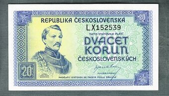 Staré bankovky 20 kčs 1945 bezvadný stav UNC