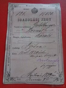 Obcianska legitimacia - NITRA,1889 - B.Goldberger - JUDAIKA