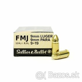 Náboje, strelivo 9x19mm Luger FMJ 124grs 8g 