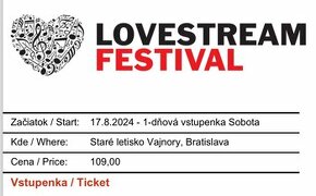 1 denná vstupenka Lovestream - SOBOTA-17.08.2024