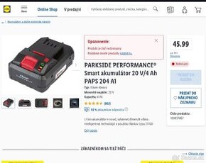 NOVÉ Parkside Performance Smart 4Ah Akumulátor Batéria