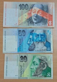 Slovenské bankovky 100sk, 50sk, 20sk