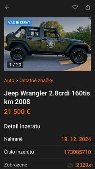 Jeep Wrangler 2.8crdi 6r. manual 160tis.km