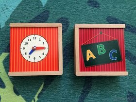 Drevený vzdelávací box, 2ks - učíme sa hodiny, abeceda