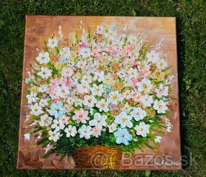 Ručne maľovaný obraz kytica kvetov  akryl
