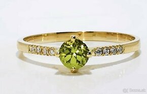 Zlatý prsteň 14kt s diamantmi a peridotom 0.2kt - 1