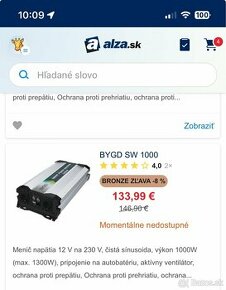 Predám menič napatia čistý sínus 12V / 220V 1000W