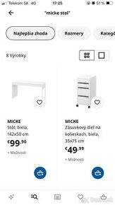 Ikea stôl + zásuvky MICKE - nový