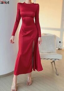Úplne nové červené šaty s rozparkom - 1