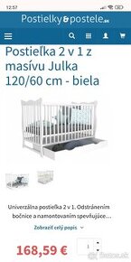 Postieľka 2 v 1 z masívu Julka 120/60 cm - biela